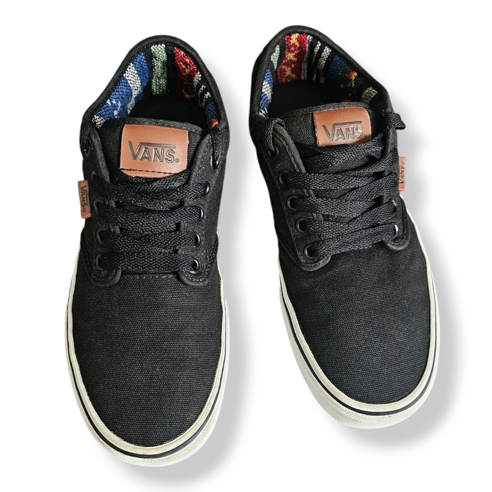 Vans Men's Atwood Black Canvas Sneakers With Aztec Inner Size 9 - Picture 4 of 8